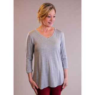 Celeste Solid V Neck 3/4 Sleeve Top front view - Fashion Crossroads Inc