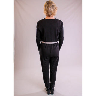Crossover Jumpsuit with Long Sleeves - back view - Fashion Crossroads Inc