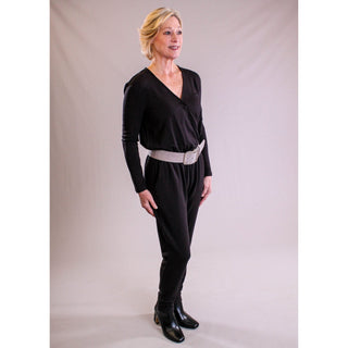 Crossover Jumpsuit with Long Sleeves - side view - Fashion Crossroads Inc