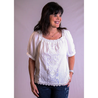 Democracy Ruched Square Neck Short Sleeve Top - Fashion Crossroads Inc