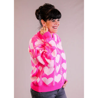 Jodifl Long Sleeve Sequined Sweater with Hearts - Fashion Crossroads Inc