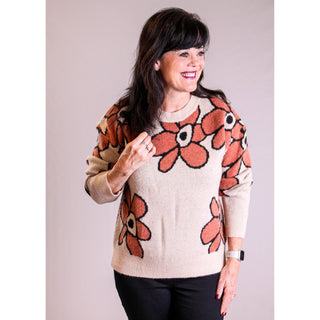 Jodifl Long Sleeve Sweater with Floral Detail - Fashion Crossroads Inc