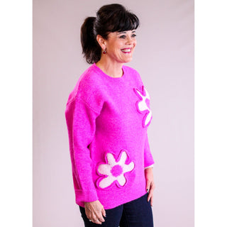 Jodifl Long Sleeve Sweater with Raised Stitch Flowers - Fashion Crossroads Inc
