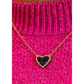 Kendra Scott Ari Black Druzy Heart Pendant Necklace - Fashion Crossroads Inc