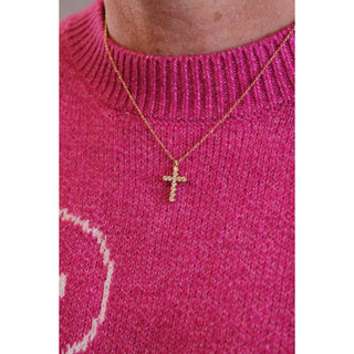 Kendra Scott Gold Necklace with White Crystal Cross Pendant - Fashion Crossroads Inc