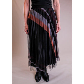 New Mix Pleated Mesh Diagonal Skirt - Fashion Crossroads Inc