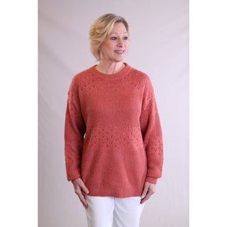 Staccato Long Sleeve Pointelle Crew Neck Sweater - Fashion Crossroads Inc