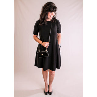 Sympli Trapeze Dress Short Sleeves in Black - Fashion Crossroads Inc
