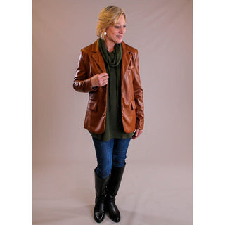 Vegan Leather Jacket in Brown - Fashion Crossroads Inc